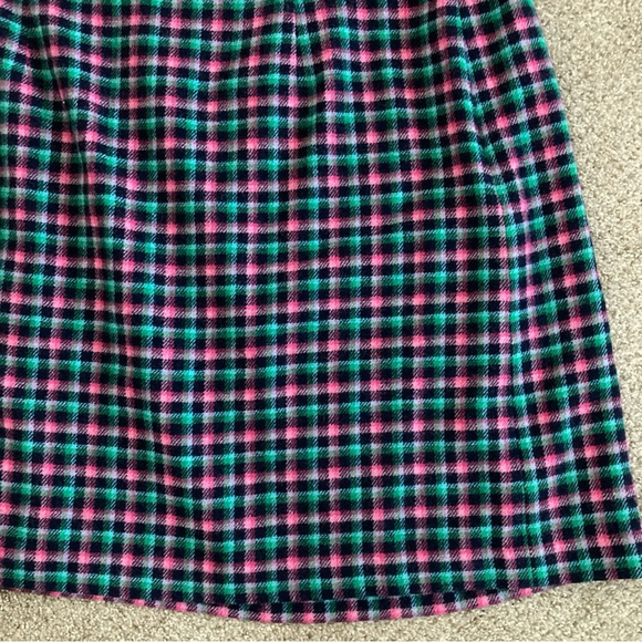 Talbots women's pink green navy blue plaid wool blend pencil skirt 18W Office - Picture 3 of 8